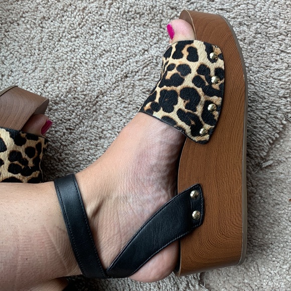 Sam Edelman calf hair leopard clog platform sandals - Picture 5 of 13